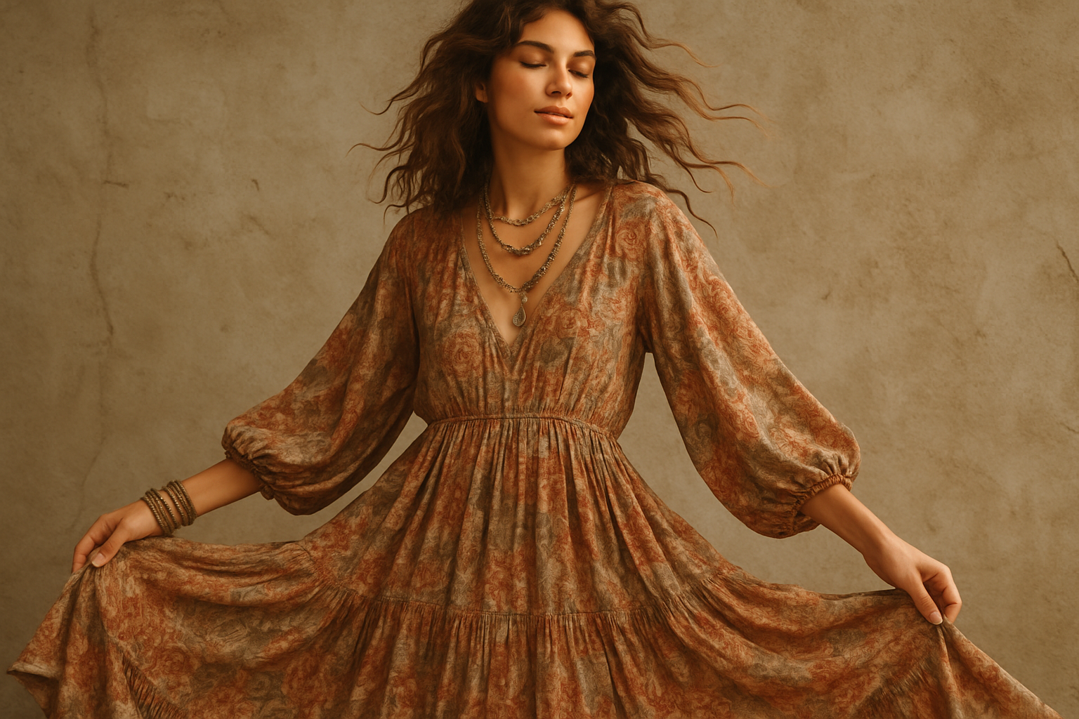 Woman wearing bohemian dress